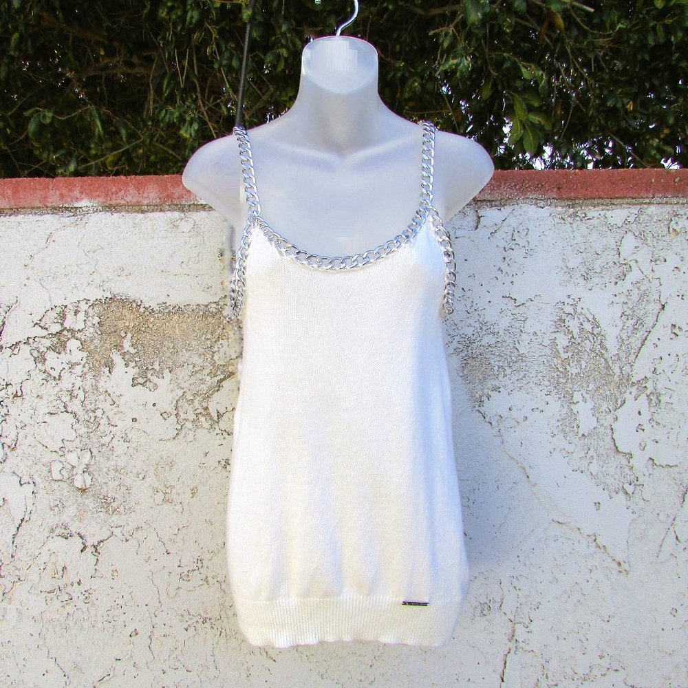 M Michael Kors ivory silver chains sweater top M
